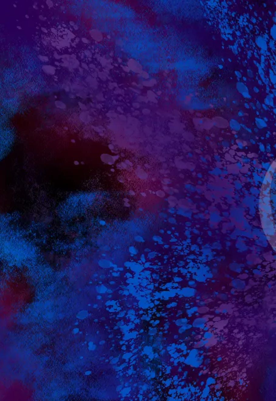 “Ribcage” by JJ Ashton - Digital, mixed media, abstract painting which reminded me of a heart vibrating a ribcage in blues, pinks, reds, gray, and black. 